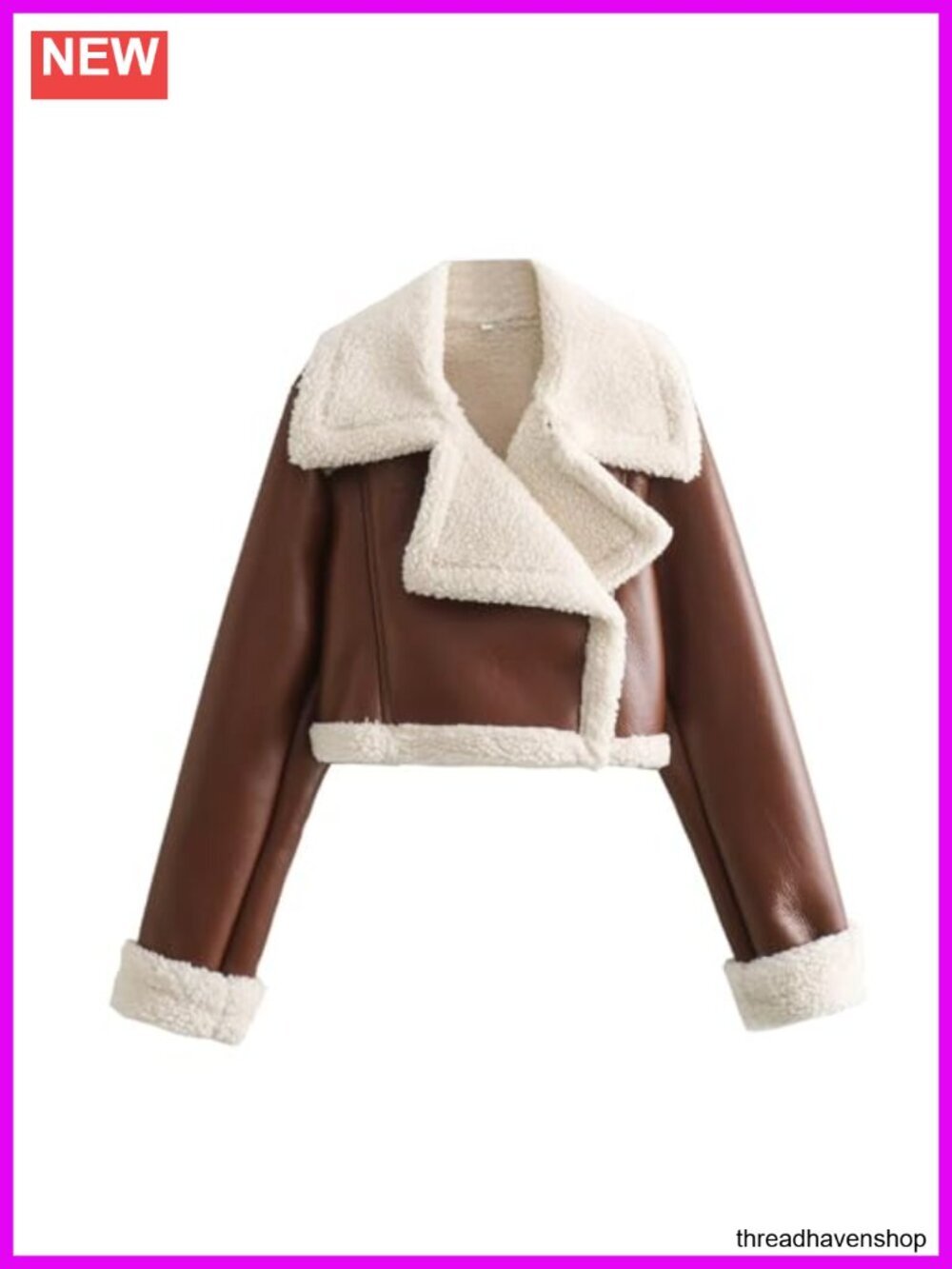 Faux Leather Moto Jacket Cropped Shearling Bomber Punk Streetwear